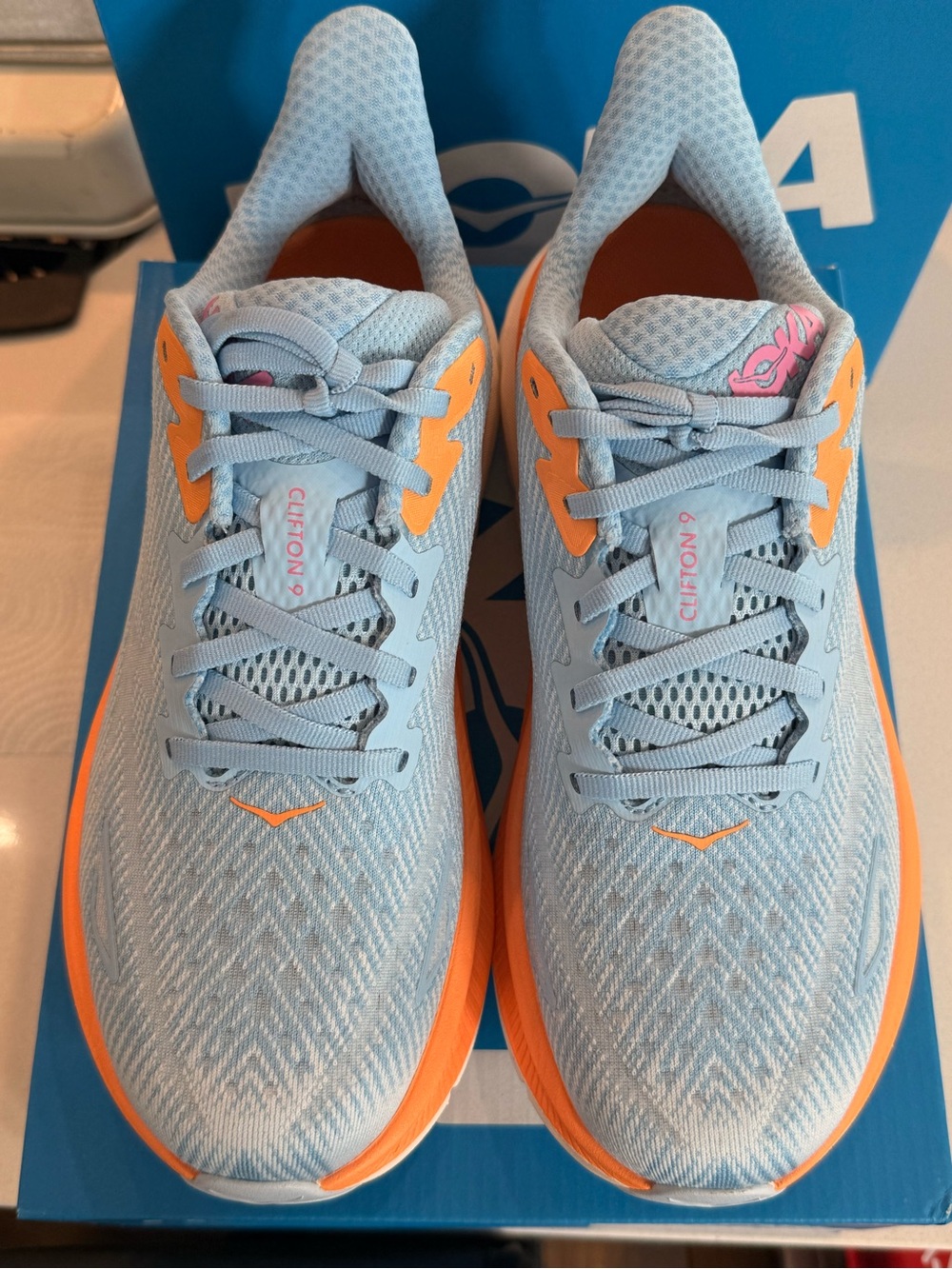 New Hoka Light Blue and Orange Women's Athletic Running Shoes Size 9.5